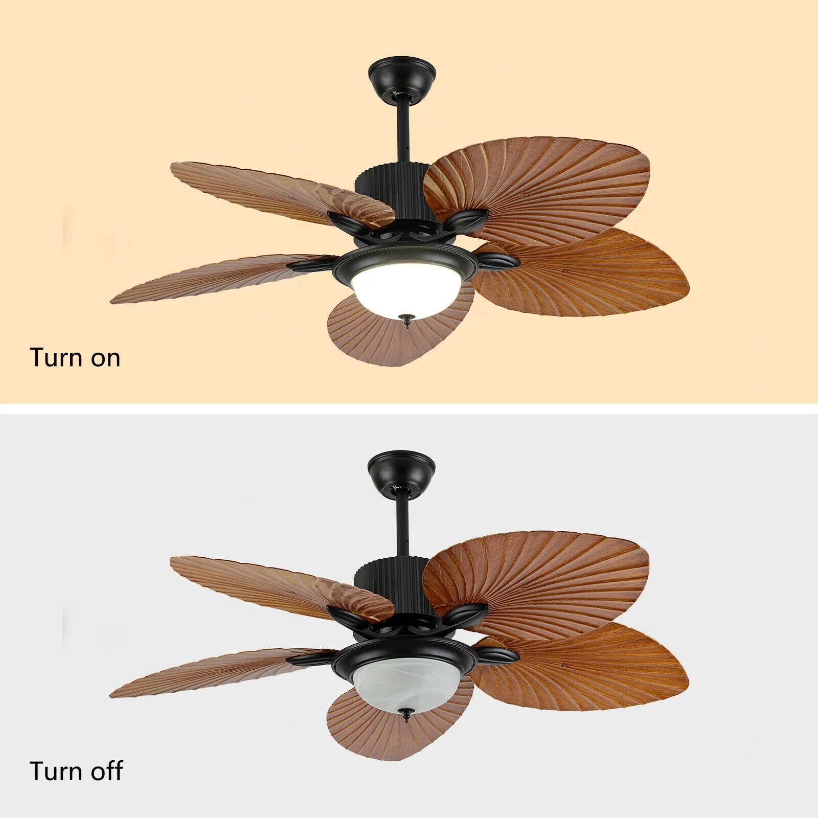Miumaeov 52inch Tropical Palm Ceiling Fan with Light and Remote 5 Acrylic Palm Leaf Blades Tropical Ceiling Fan for Living Room Kitchen Bedroom
