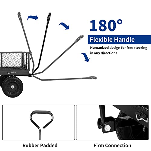 BILT HARD 880 lbs 10" Flat Free Tires Steel Garden Cart with 180° Rotating Handle and Removable Sides