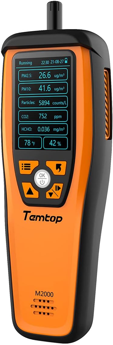 Temtop M2000 Air Quality Monitor CO2 Meter PM2.5 HCHO Temperature Audio Alarm Easy Calibration