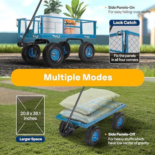 VIVOHOME Heavy Duty 880 Lbs Capacity Mesh Steel Garden Cart Folding Utility Wagon with Removable Sides and 4.10/3.50-4" Wheels 10 inch Tire (Black)