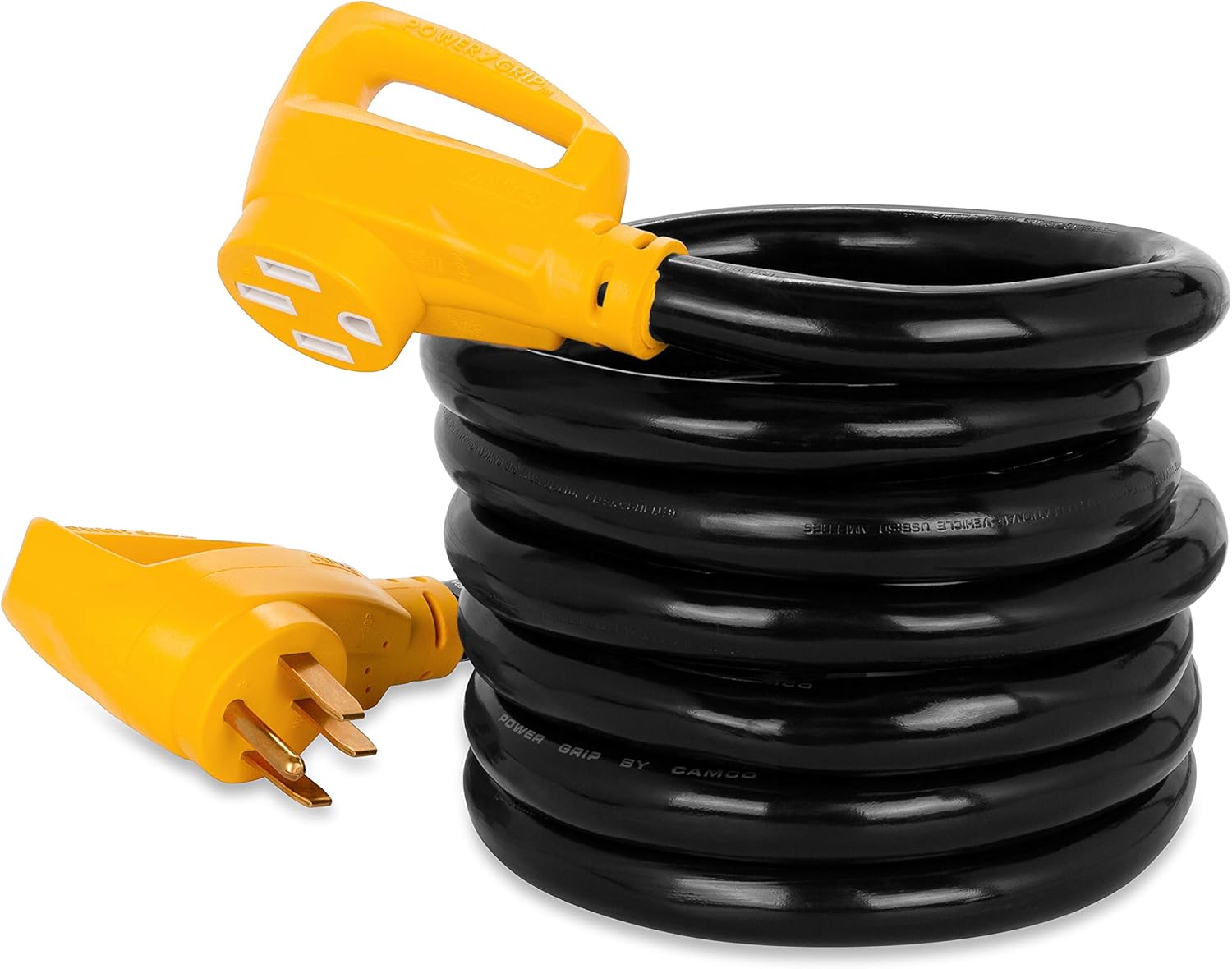 Camco Heavy-Duty RV Extension Cord with PowerGrip Handles and Convenient Carrying Strap | 15-foot | 50 - Amp | 6/3 + 8/1-Gauge Wires | (55194)