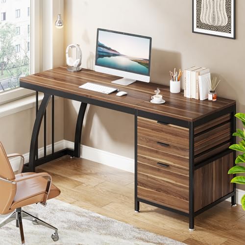 Tribesigns Computer Desk with 3 Drawers, 59-Inch PC Desk with Reversible Drawers