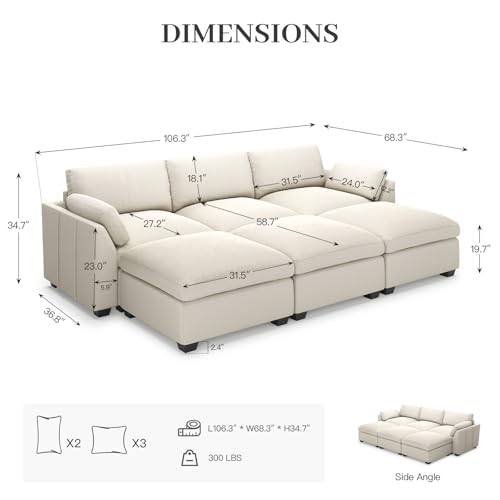 Belffin Extra Large Modular Sectional Sofa,106.3" 4-Seater L Shaped Couch,Velvet Convertible Sectional Couches for Living Room