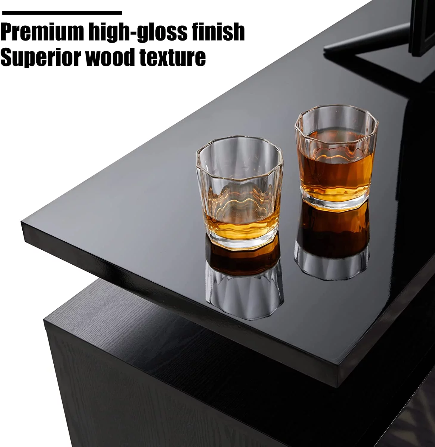 Amerlife Fireplace TV Stand with 36" Fireplace, 70" Modern High Gloss Entertainment Center LED Lights, 2 Tier TV Console Cabinet for TVs Up to 80"