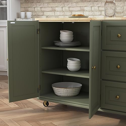 Homestyles Dolly Madison Off-White Mobile Kitchen Island Cart with Wood Drop Leaf Breakfast Bar