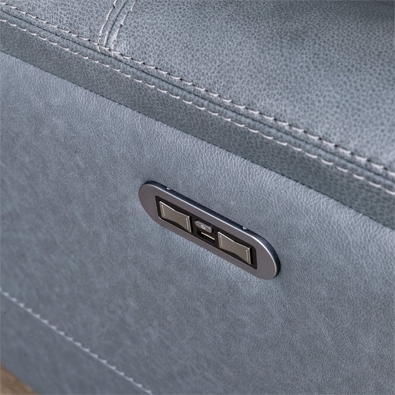 Drake Power Motion Sofa & Power Head Rest In Blue Grey Leather