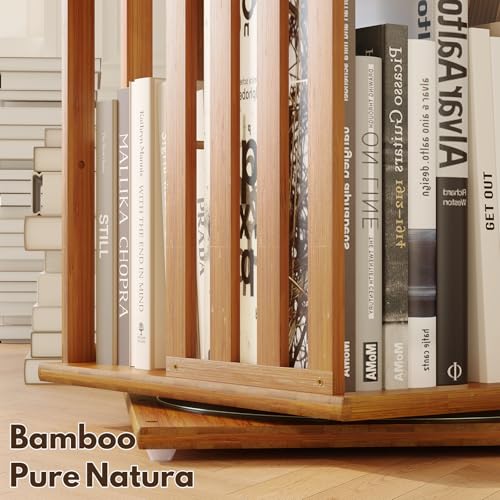 Rotating Bookshelf Tower, 360 Display Spinning Bookcase, Bamboo Bookshelf Floor Standing Storage Rack