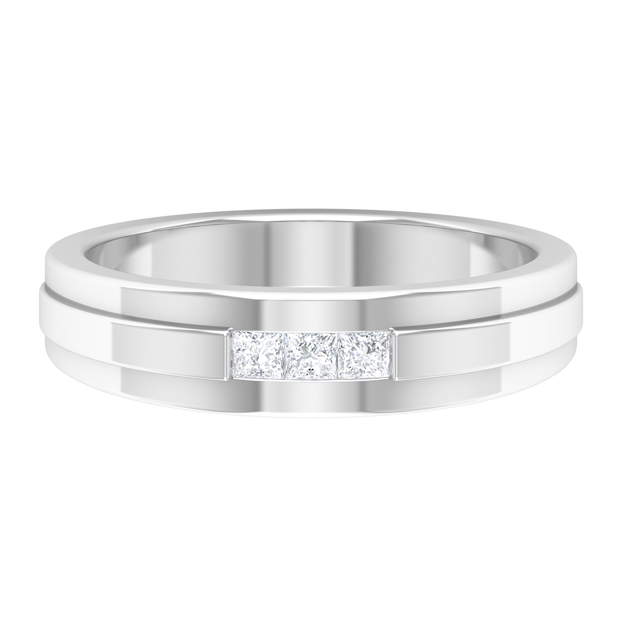 Certified Moissanite Promise Band for Men, Princess Cut Moissanite Band Ring, 925 Sterling Silver, US 7.00