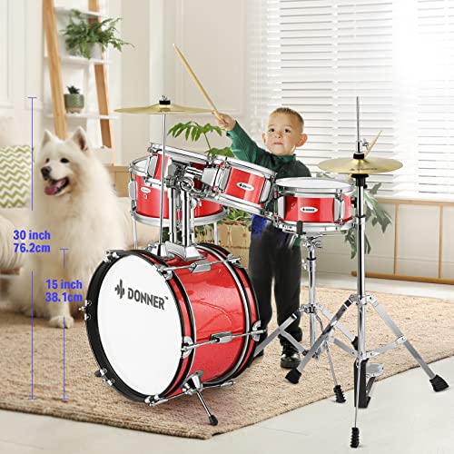 Kid Drum Sets-Donner 5-Piece for Beginners, 14 inch Full Size Complete Junior Drum Kit with Adjustable Throne, Cymbal, Hi-Hat, Pedal & Drumstick