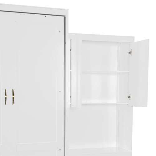 Queen Size Farmhouse Murphy Bed Cabinet with Charging Station, Foldable Platform Bed Frame with 2 Storage Drawers