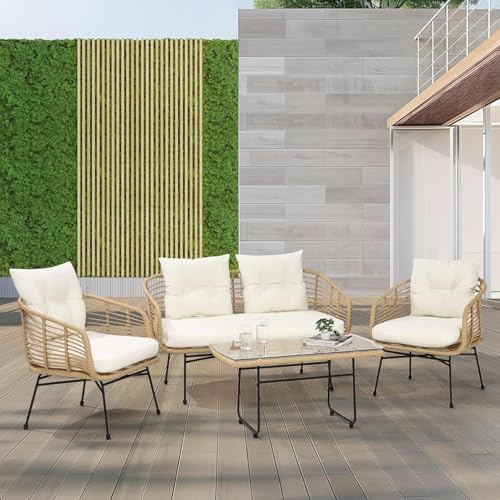 3 Piece Patio Bistro Set, Outdoor Wicker Table and Chairs Set of 2
