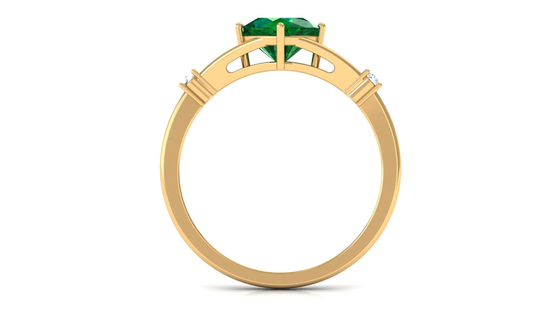 Cushion Cut Lab Grown Emerald Solitaire Ring with Diamond - 6 mm, 14K Yellow Gold, US 9.50