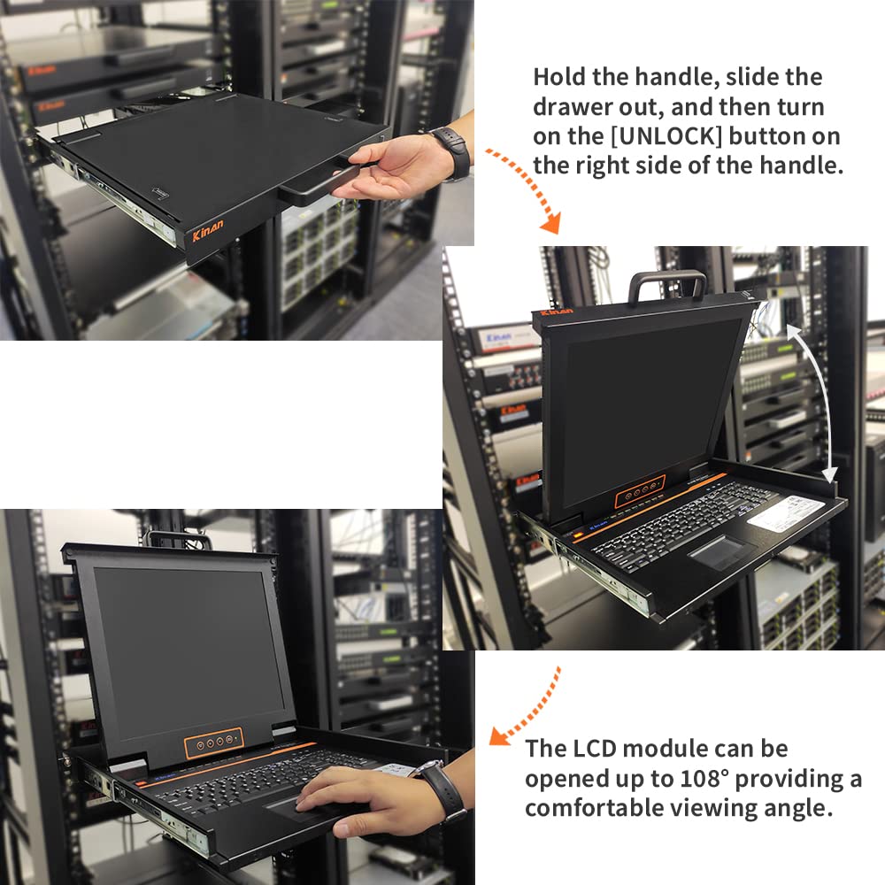 8 Port Rackmount KVM Console,1U 17 LCD Monitor,8-Port VGA KVM Drawer w/Cables,1280×1024@60Hz