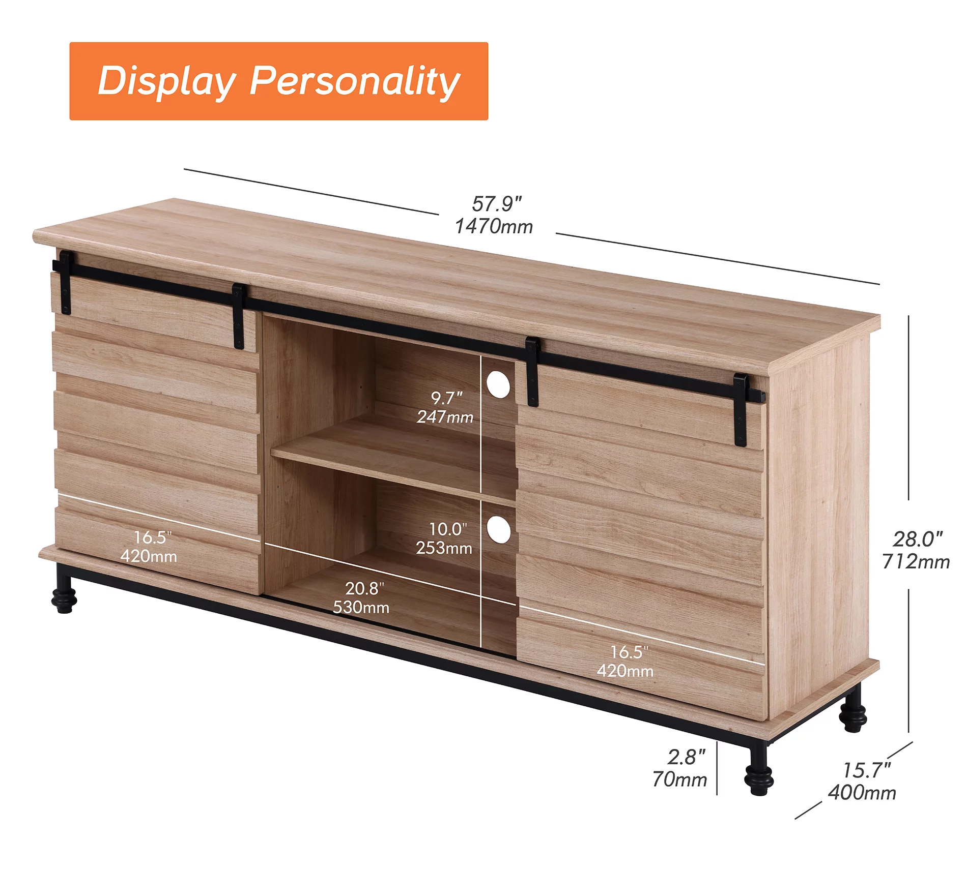 WAMPAT Farmhouse TV Stand with Sliding Barn Door for TVs up to 70 Inches,Modern Entertainment Center for Living Room, 3-Level Adjustable Shelf