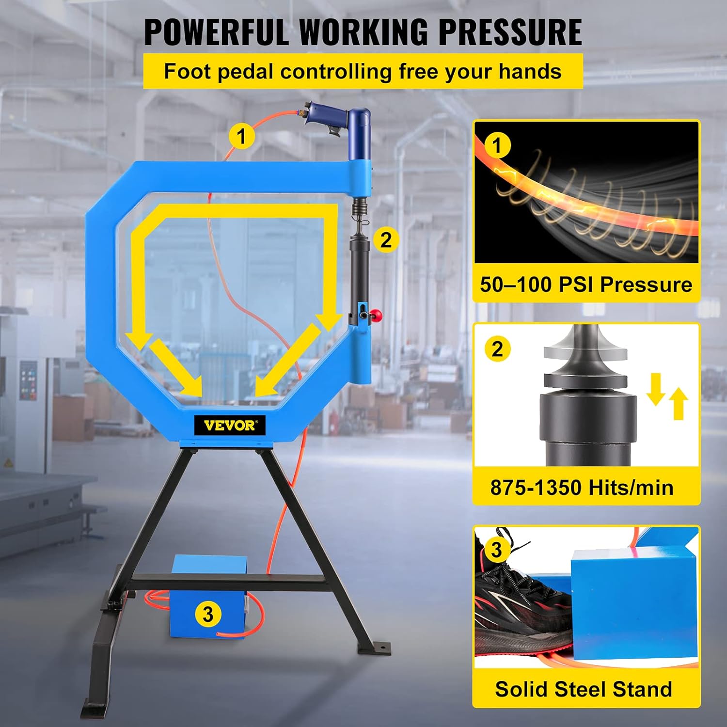 VEVOR Pneumatic Planishing Hammer, 19.63" Throat Power Hammer Blacksmithing, Planishing Hammer w/Foot Pedal & Steel Stand