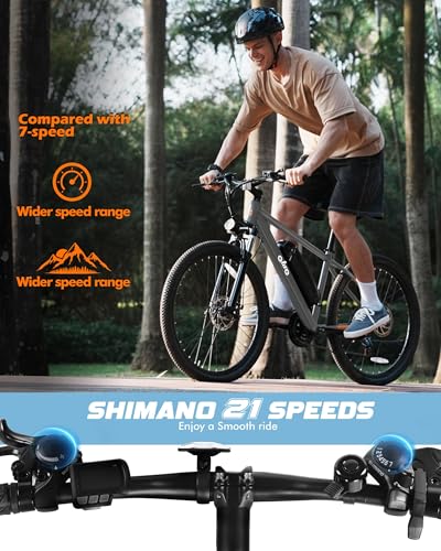 Racer Electric Bike for Adults - 21-Speed Mountain Lightweight Ebike with Peak 750W 22MPH Brushless Motor, 375Wh Removable Battery