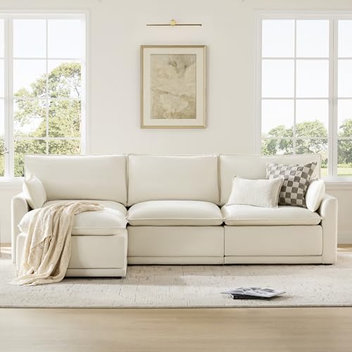 CHITA 113" Oversized Cloud Sectional Couch, Modern Modular Sectional Sofa Set for Living Room, 4 Seater L Shaped Couch, Cream