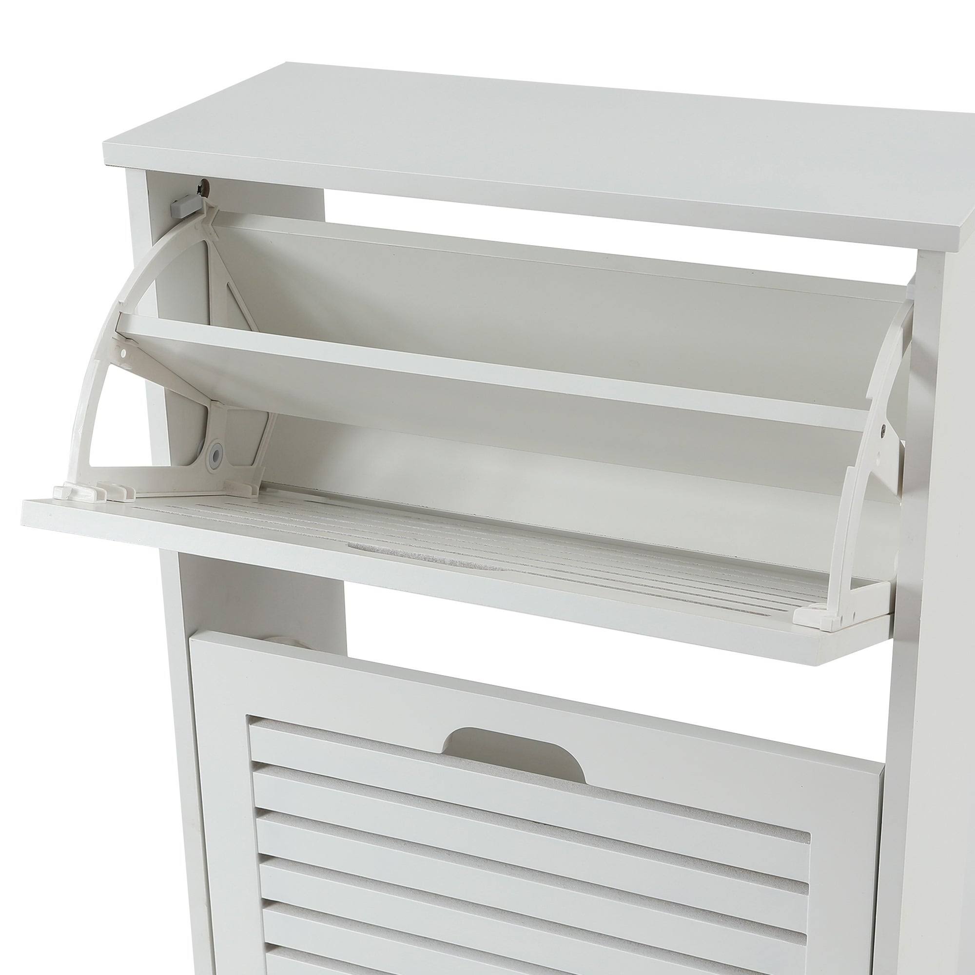 LuxenHome White Wood 12-Pair Shoe Storage Cabinet
