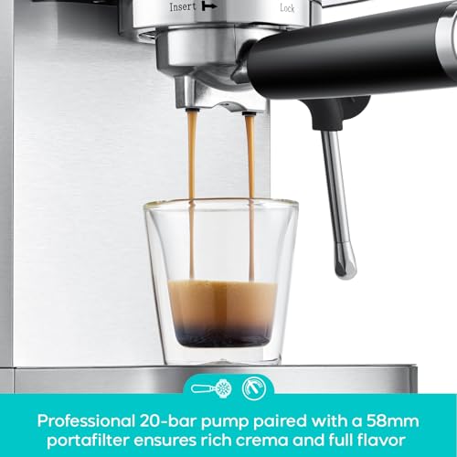 CASABREWS 3700 Gense Espresso Machine 20 Bar, Stainless Steel Espresso Maker With Steam Milk Frother