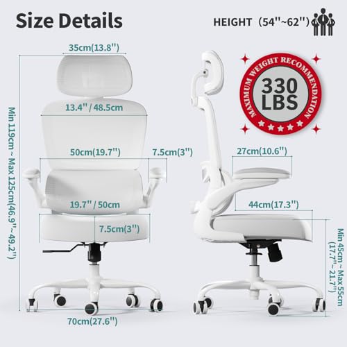 TRALT Office Chair Ergonomic Desk Chair, 330 LBS Home Mesh Office Desk Chairs with Wheels, Comfortable Gaming Chair