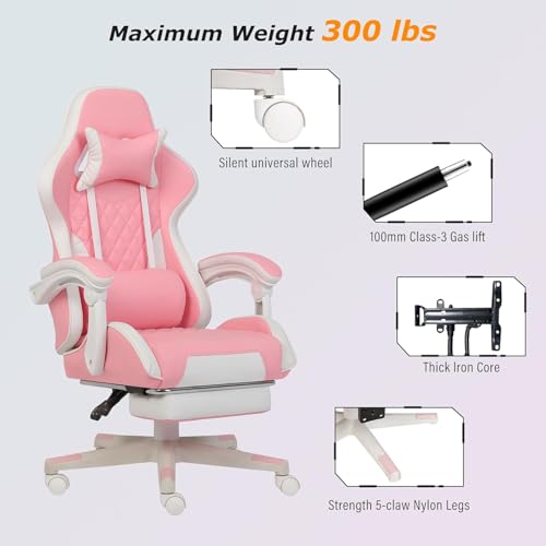 Gaming Chair, Computer Office Chair with Footrest, Linkage Armrests and Lumbar Support, High Back Ergonomic Gamer Chairs for Adults, Blue Fabric