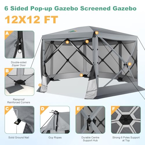 COBIZI 12x12ft Pop up Gazebo Screen Tent Screen House for Camping, Camping Outdoor Screened Gazebo, Canopy Tent