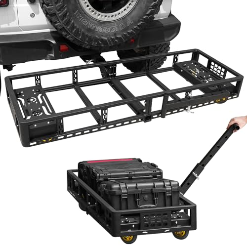 Folding Trailer Hitch Mount Cargo Basket Steel Luggage Carrier Rack Fits 2" Hitch Receiver for SUV Pickup Truck