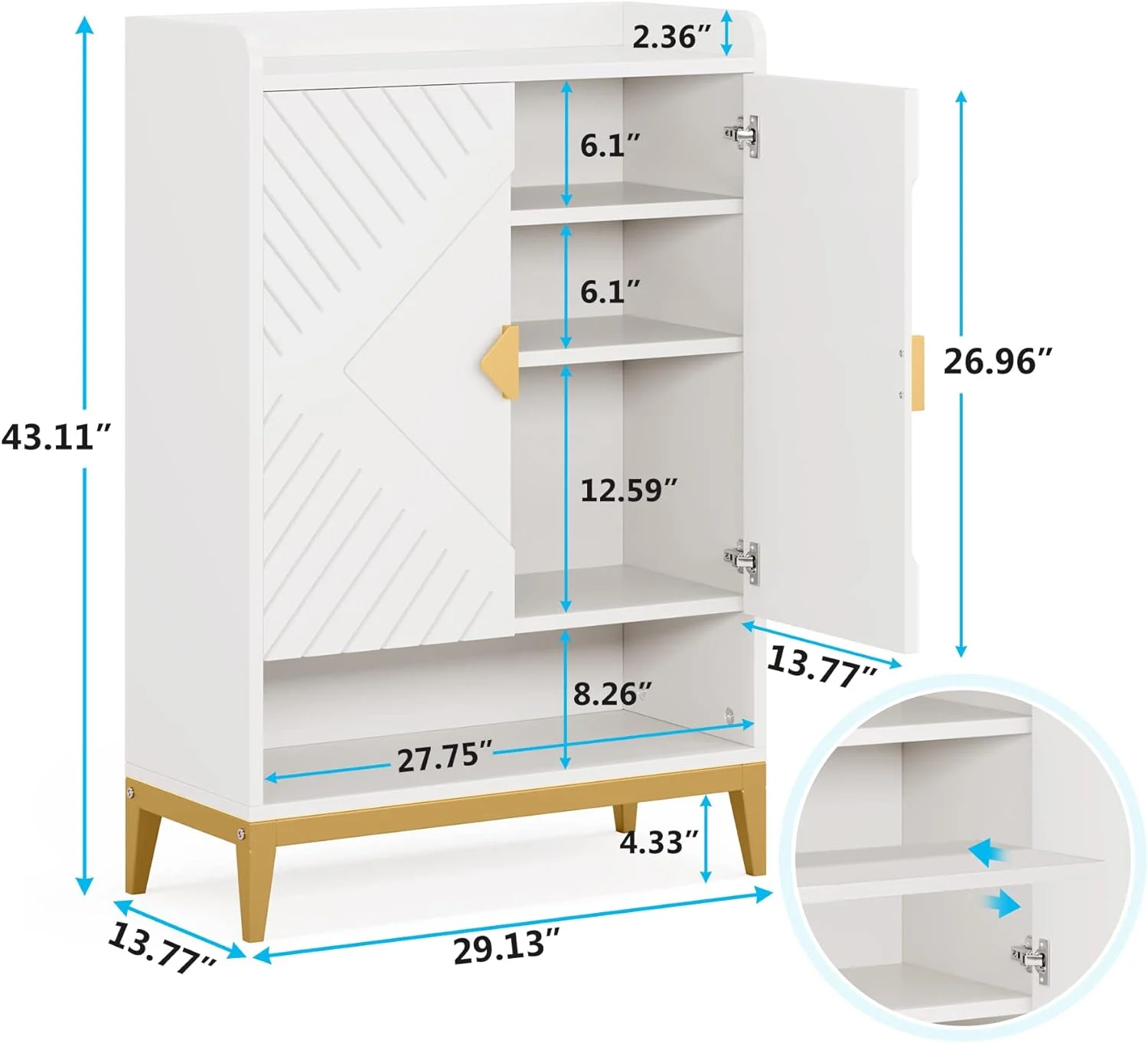 Tribesigns 25 Pair Shoe Storage Cabinet with Adjustable Shelves,Shoe Cabinet with Doors,6-Tier Modern Wooden Shoe Rack Organizer Cabinet for Entryway