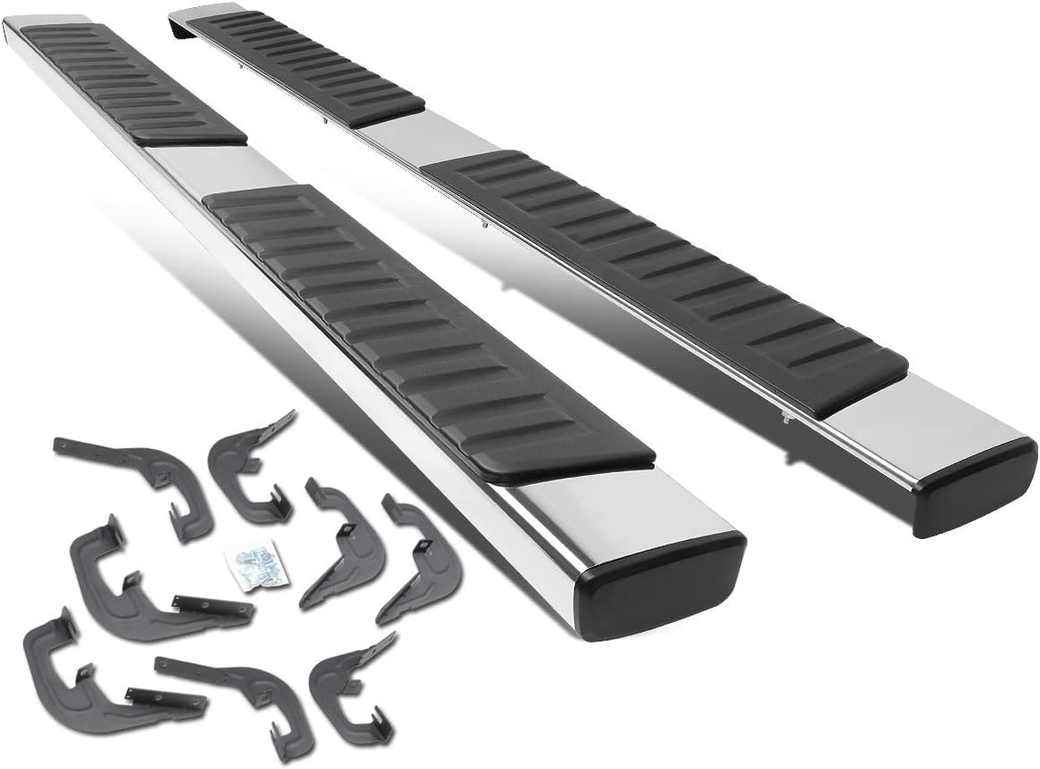 6 Inches Side Step Nerf Bar Running Boards Compatible with Silverado Sierra 1500 2500HD 3500HD Crew Cab 07-19, Stainless Steel, Polished