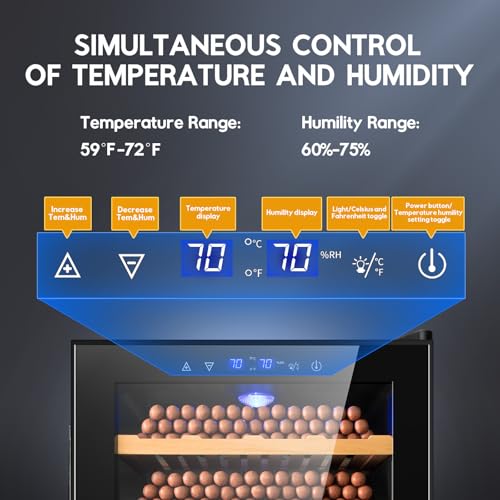 Tylza 35L Cigar Humidor Cabinet, 260 Counts Electric Humidors for Cigars with Humidity & Temperature Control, Digital Hygrometer, Spanish Cedar Wood