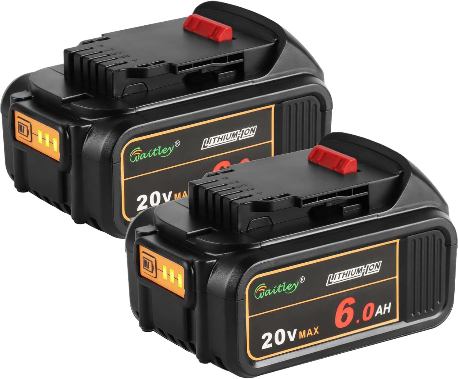 waitley 2 -Packs 20V MAX 6.0Ah DCB206 Replacement Battery Compatible with Dewalt 20V Battery DCB200 DCB203 DCB204 DCB205 DCB206 20V DCD/DCF/DCG/DCS