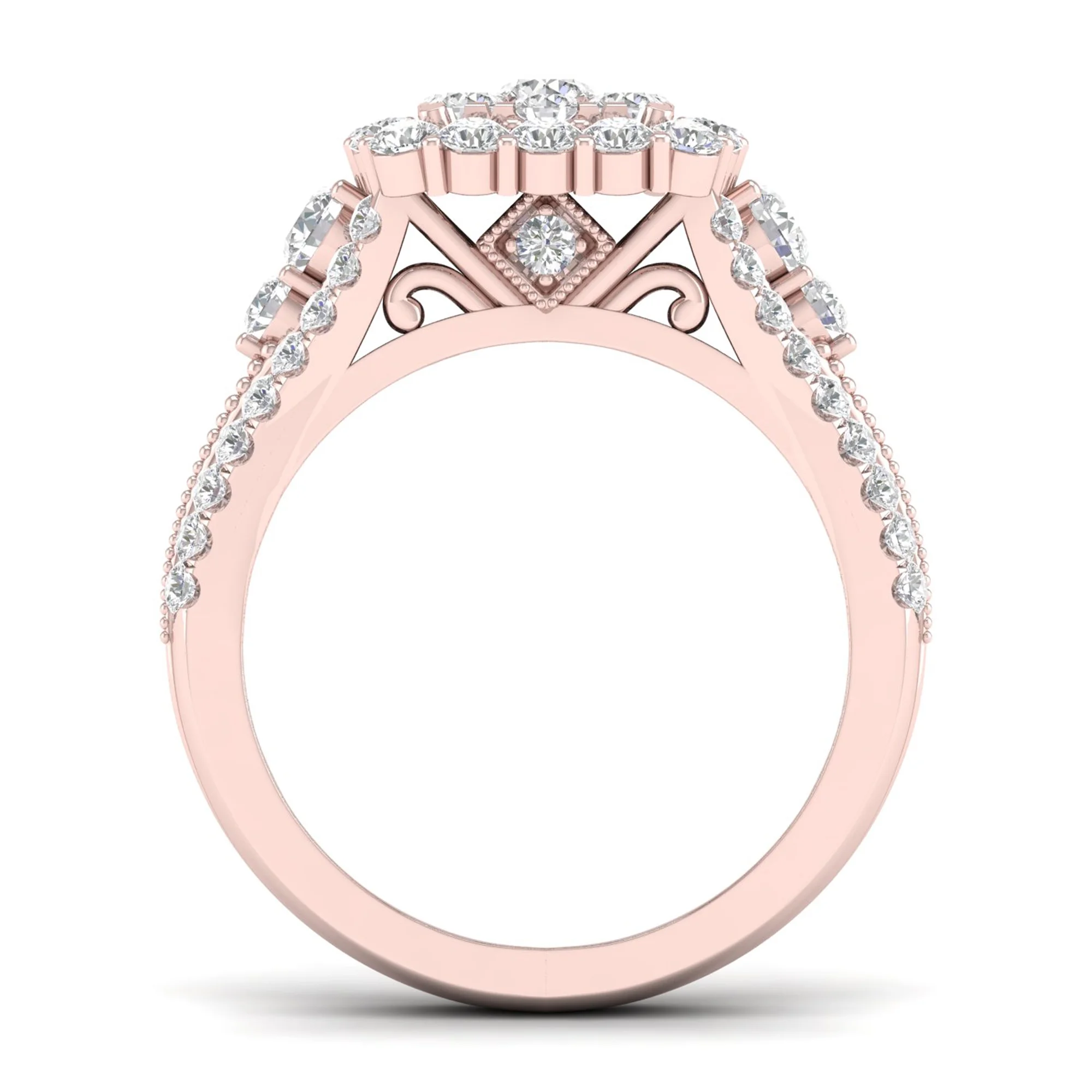 1 1/2Ct TDW Diamond 14K Rose Gold Cluster Engagement Ring