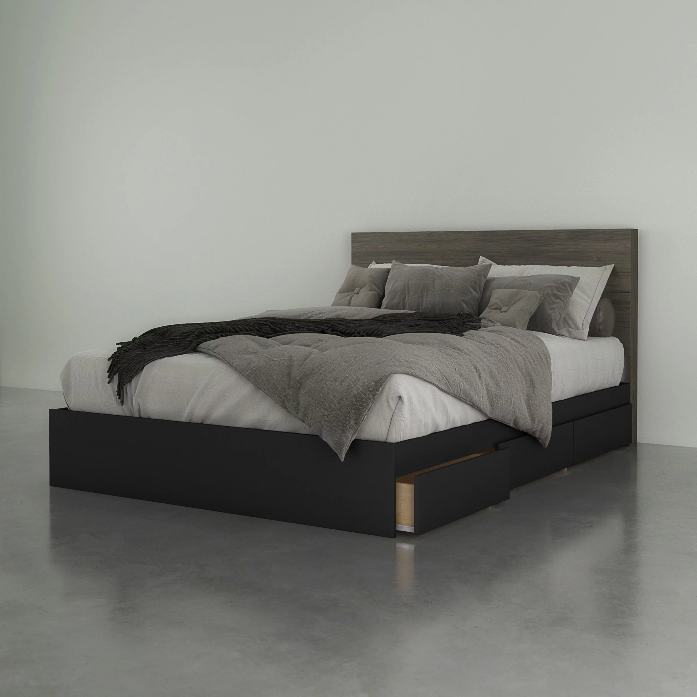Chinook 2 Piece Queen Size Bedroom Set, Bark Grey and Black
