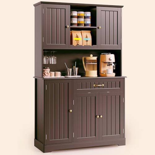 Gizoon 67.7" Kitchen Pantry Cabinet with Microwave Shelf Tall Coffee Bar Cabinet with Storage Kitchen Hutch with Countertop for Dining Room and Craft