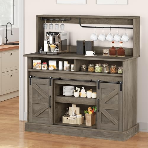 YITAHOME 47" Coffee Bar with Goblet Holder & Power Outlet, Buffet Cabinets with Storage