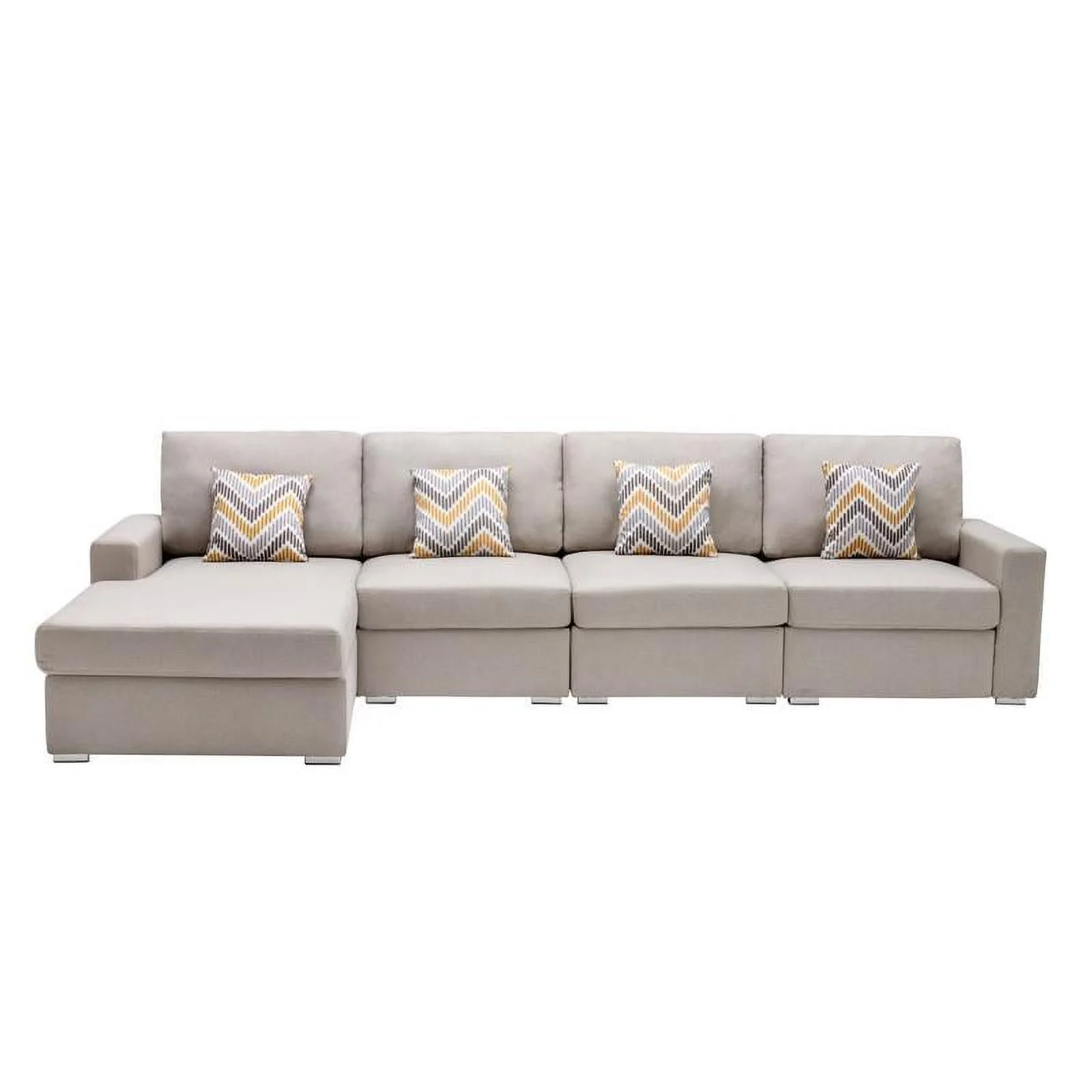 Nolan Beige Linen Fabric Reversible Sectional Sofa Chaise Interchangeable Legs