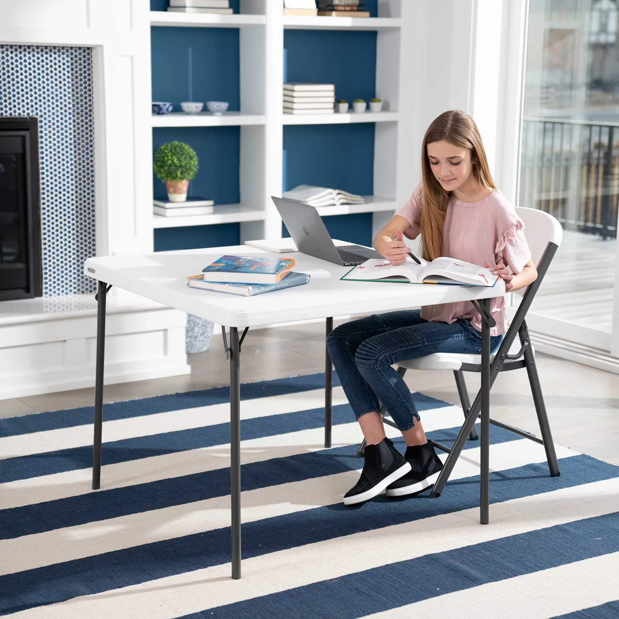 Lifetime 37 inch Square Folding Table, Indoor/Outdoor Commercial Grade, White Granite (80783)