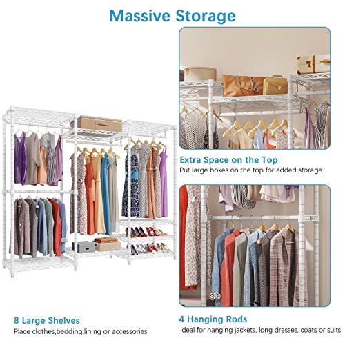 VIPEK V5 Portable Closet Wardrobe Heavy Duty Clothes Rack, Freestanding Clothing Rack with 4 Hang Rods & 8 Shelves, Adjustable Closet Racks