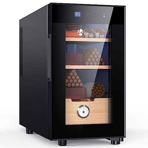 KingChii 16L Electric Cigar Humidors Temperature Control System, Cooling & Heating Humidor Cabinet with Spanish Cedar Wood Shelves & Hygrometer