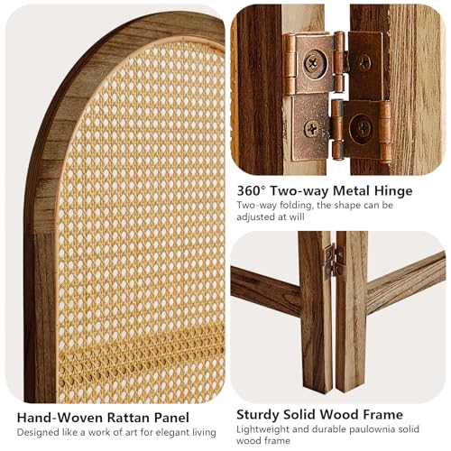 5.9 Ft Tall Hand-Woven Rattan Room Divider 3 Panels, Wood Room Divider Panel, Folding Screen Divider Wall, Wall Divider for Room Separation