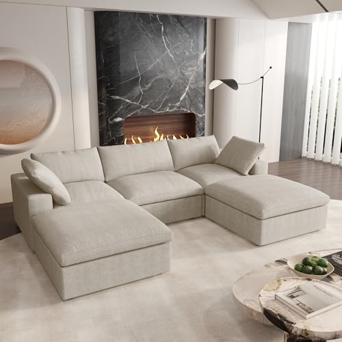 160.6" Cloud Couch Modular Sectional Sofa for Livingroom,Oversized Convertible Sofa with Storage Ottomans,6 Seat Wide Couches