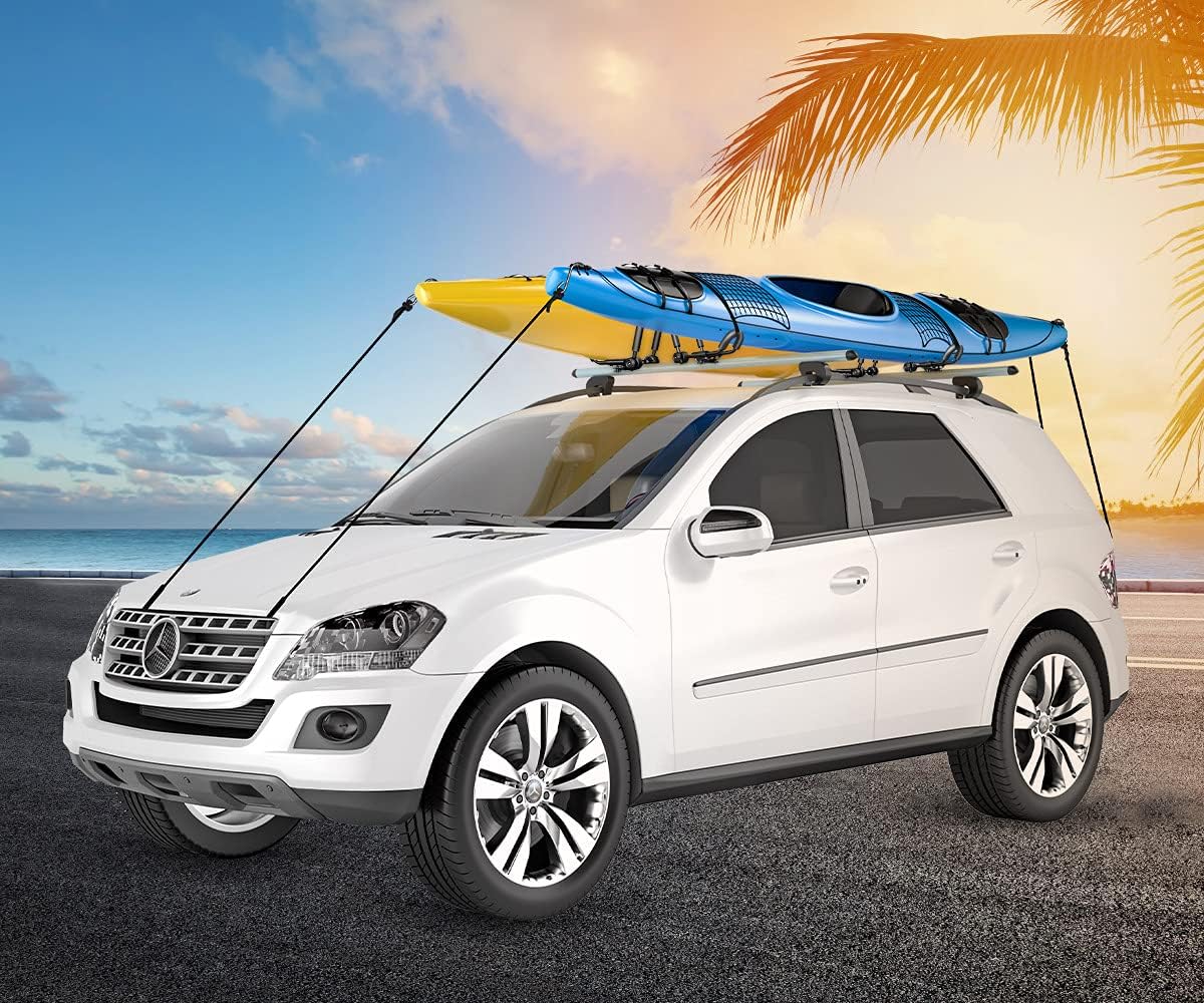 DRSPORTS Two Pairs Universal Foldable J-Bar Kayak Rack Folding Car Roof Top Carrier for Canoe, SUP, Kayaks
