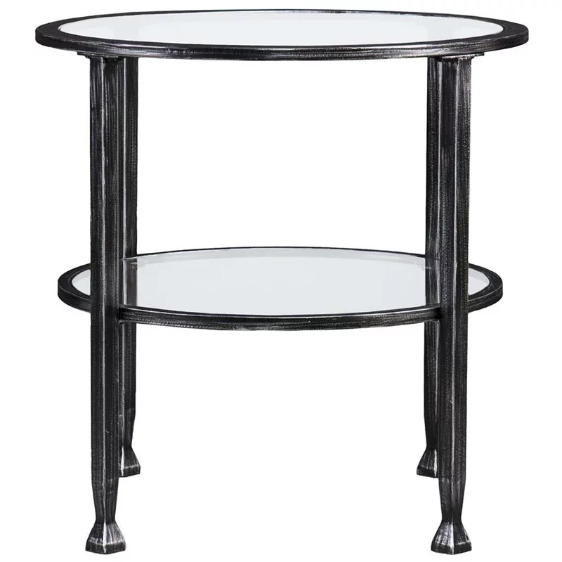 Home Square Jaymes Round Glass Top Metal End Table in Black - Set of 2