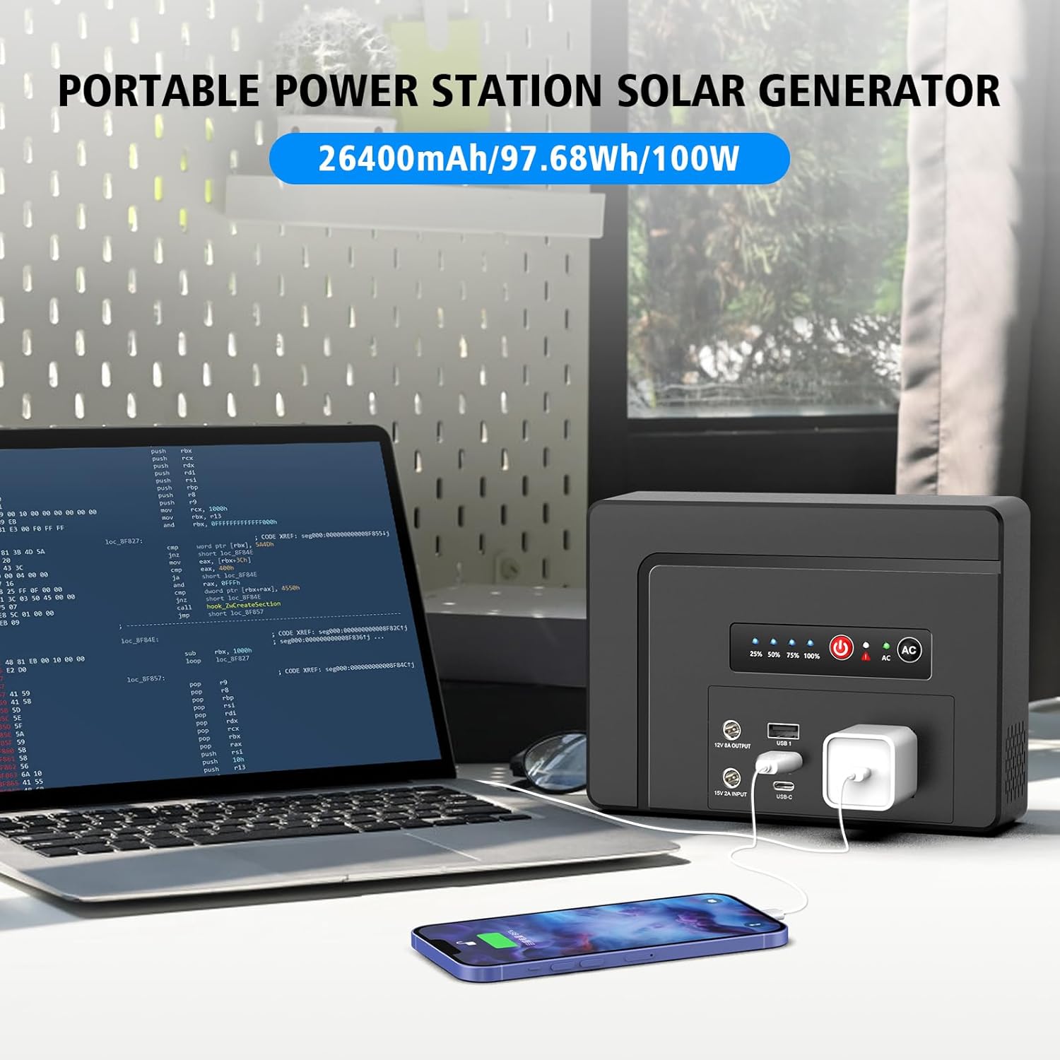 Powkey Portable Power Station 200W and 100W Portable Solar Generator, 146Wh / 97.68Wh Portable Battery Pack with DC USB AC Outlets