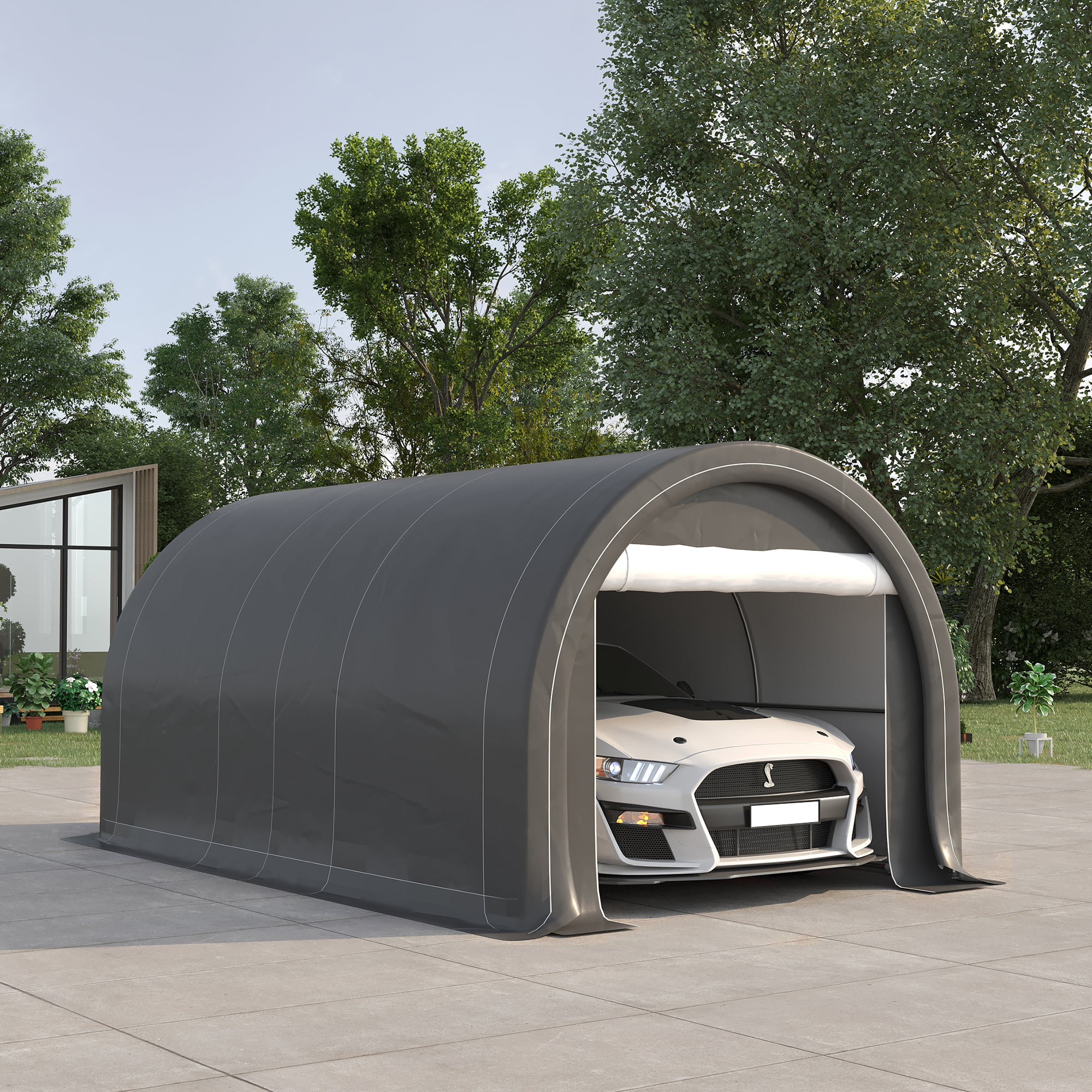 Outsunny 10' x 16' Carport Storage Tent Anti-UV PE Portable Garage, Gray
