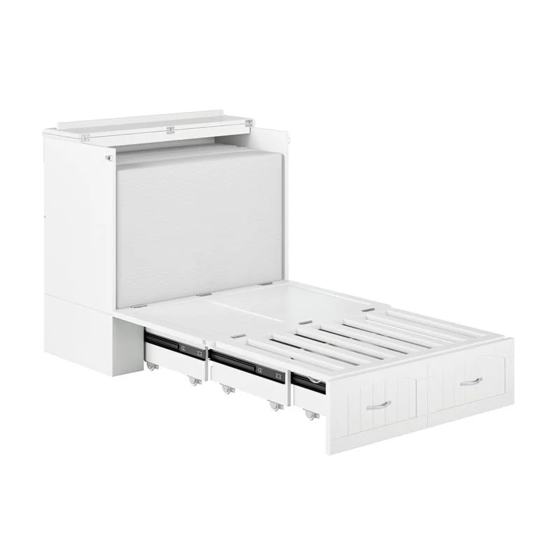 Bowery Hill Modern Wood Twin XL Murphy Bed Chest with Mattress in White
