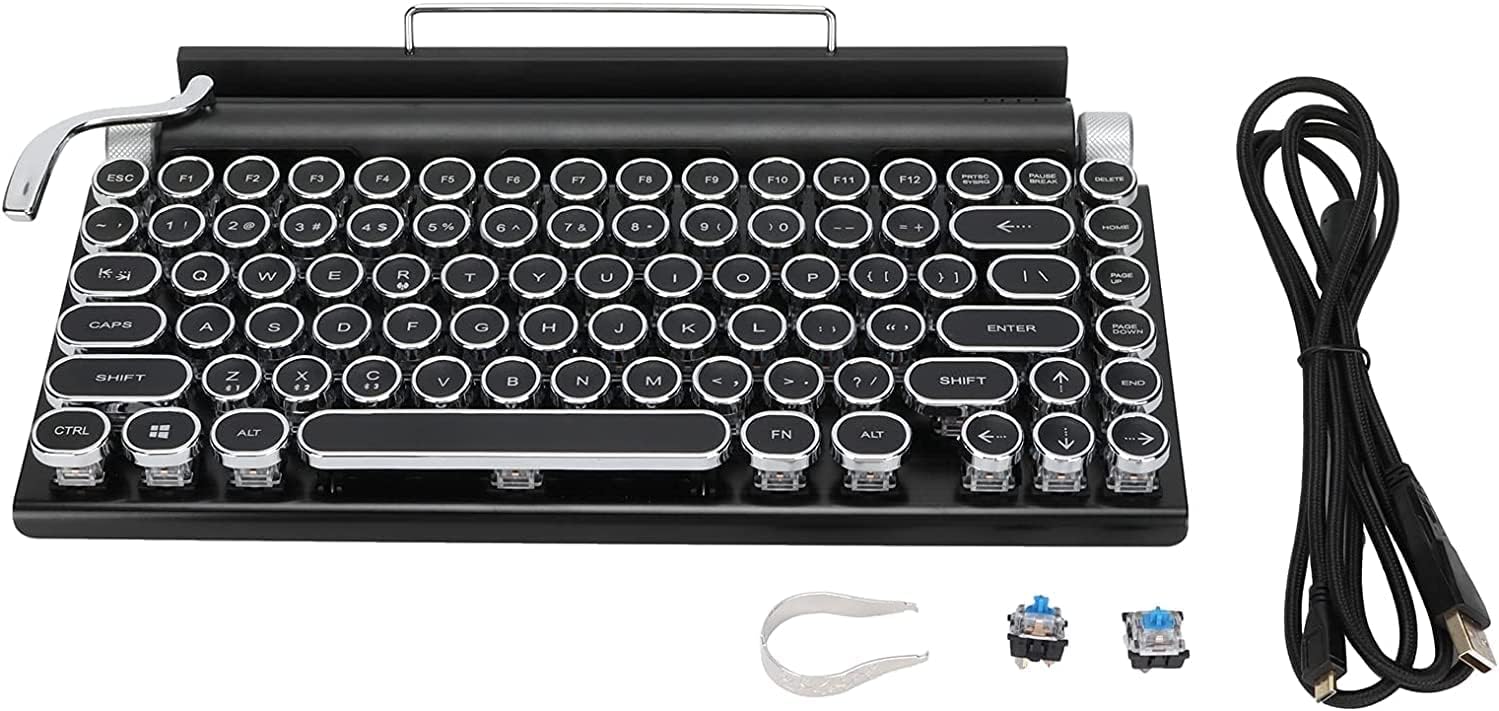 Retro Mechanical Keyboard,Typewriter Style Keyboard,Bluetooth 5.0 Blue Axis Mechanical Keyboard,RGB Backlit Wireless Keyboard,Replaceable Axis Design