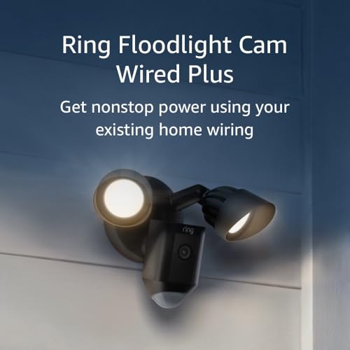 Ring Floodlight Cam Wired Plus with motion-activated 1080p HD video, Black (2021 release)