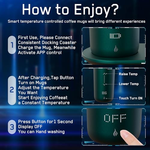 OTKAX Temperature Control Heated Coffee Mug Smart Self Heating Travel Mug 12 Oz App Controlled Warmer Mug 5 Hour LED Display Keep Coffee Hot All Day