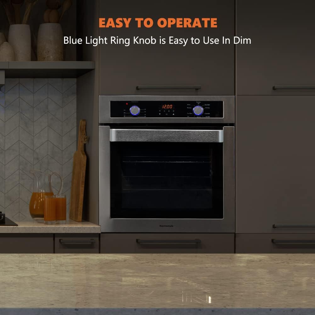 24 Inch Single Wall Oven, thermomate 2.3Cu.ft. Total Capacity Electric Built-in Oven with 9 Cooking Functions in Stainless Steel